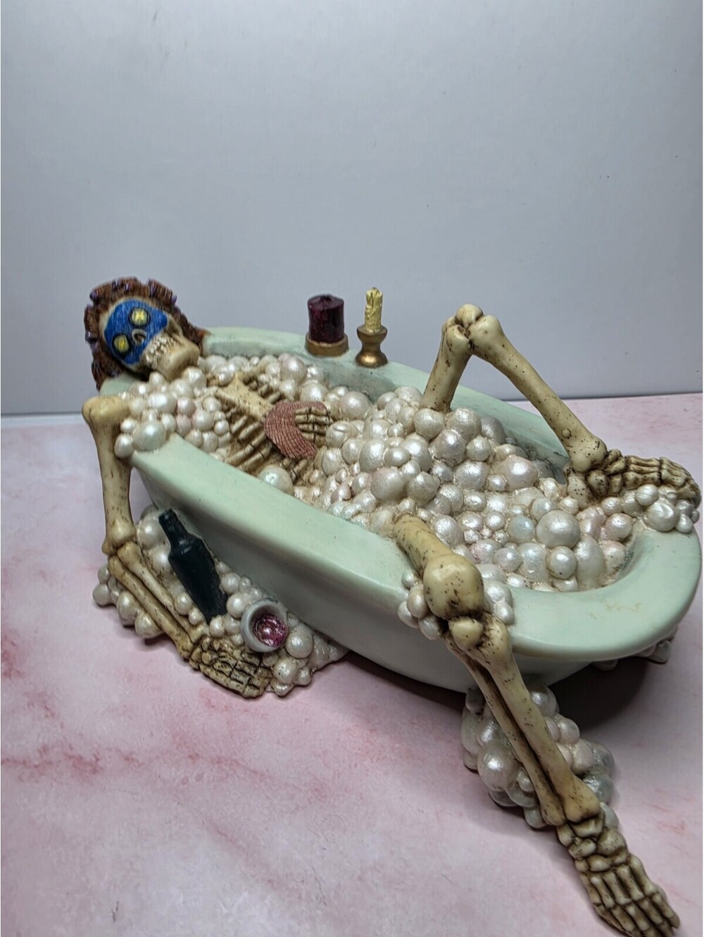 Vintage Veronese Summit Collection 2003 Skeleton Figurine in Bathtub 7" L